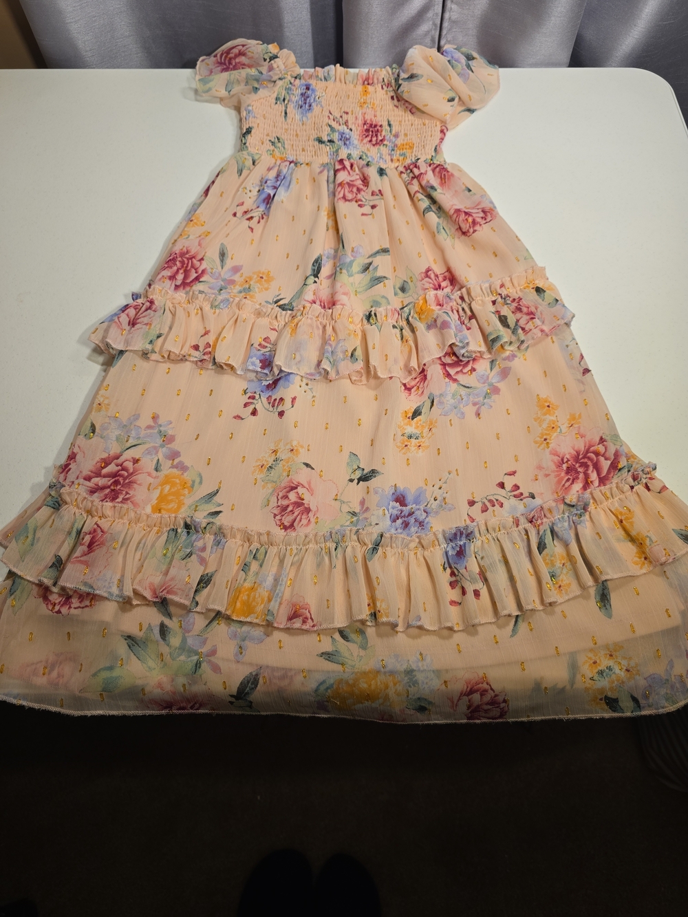 Rare Editions Peach Floral Ruffle Dress